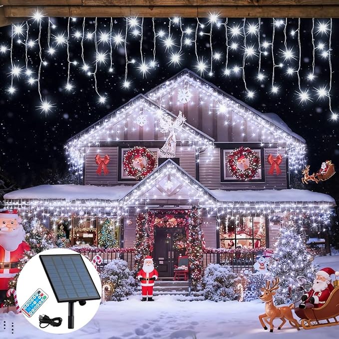 320LED Solar Christmas Lights Outdoor Waterproof Christmas Decorations Lights 29.5ft 60 Drops,8 Modes Solar Powered Rechargeable Fairy Lights for Party, Holiday,Wedding Decorations (Cool White)