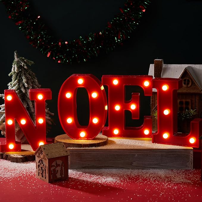 VIHOSE LED Letter Lights Sign - Battery Powered Letter Lights for Home Bar, Bedroom, Tabletop Decoration - Gift (Noel)