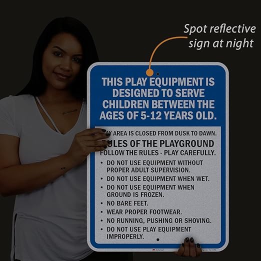 SmartSign 24 x 18 'Equipment Designed To Serve Children Ages 5-12, Rules Of Playground' Metal Sign, 80 mil Aluminum, 3M Laminated Engineer Grade Reflective, Blue/Black/White, USA-Made
