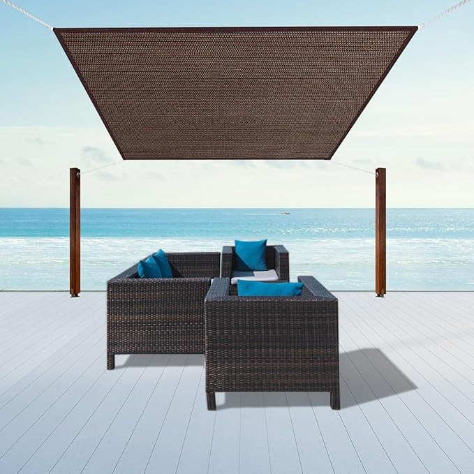 10' x 26' Brown Sun Shade Sail Straight Edge Canopy Awning Pergola Cover, for Outdoor Patio Lawn Garden Backyard Carport