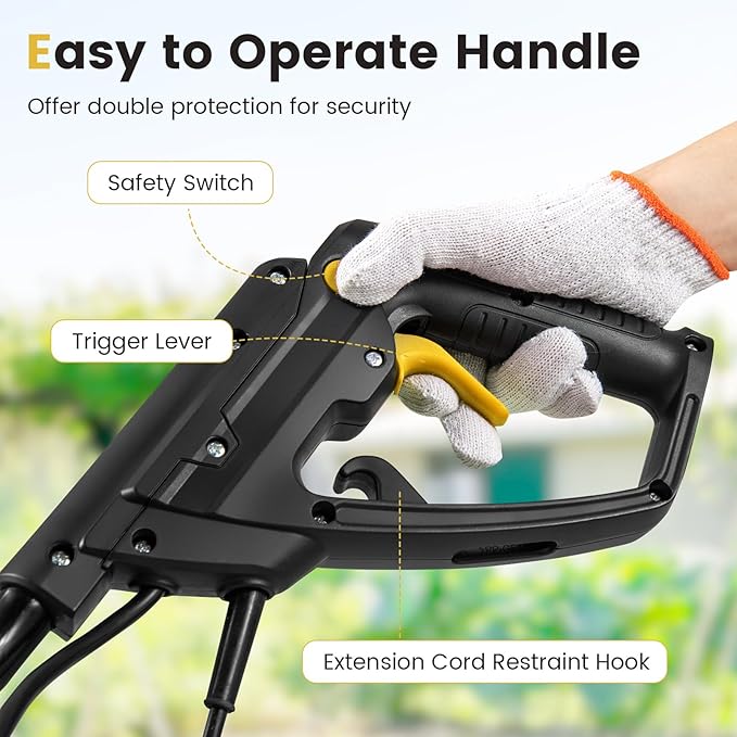 Goplus Corded Electric Tiller Cultivator, 10 Amp Powerful Foldable Garden Rototiller w/ 14 Inch Tilling Width & 9 Inch Working Depth, Safety Lock, Gardening Machine for Lawn Soil Digging