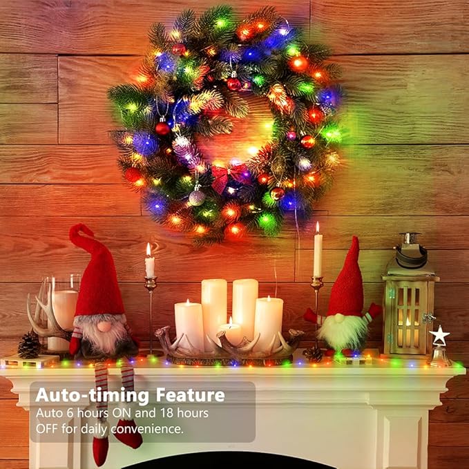 16.5ft Battery Operated String Lights(2 Pack), 50 LED Twinkle Fairy String Lights Battery Powered with Timer for Indoor Outdoor Christmas Trees Wreath Decoration Party Bedroom - Multicolor