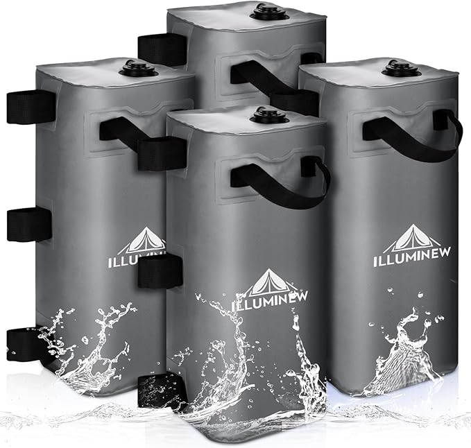ILLUMINEW 4 Pack Canopy Water Weight Bag, 220 LBS Water Tent Weights Set of 4 Leg Weights for Gazebo, Pop Up Canopy, Canopies, Tent (Grey 25L)