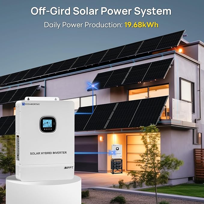 ECO-WORTHY 10KW Output Home Off-Grid Solar Power System: 30.72kwh Server Cabinet with Communication Lithium Battery, Large Capacity, More Freedom.4920W Monocrystalline Photovoltaic Solar Panel Matrix.