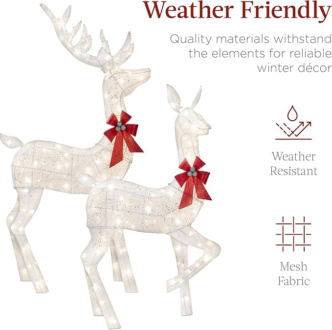 Best Choice Products 3-Piece Large Lighted Christmas Deer Family Set 6.5ft Outdoor Yard Decoration with 385 LED Lights, Stakes, Zip Ties - White