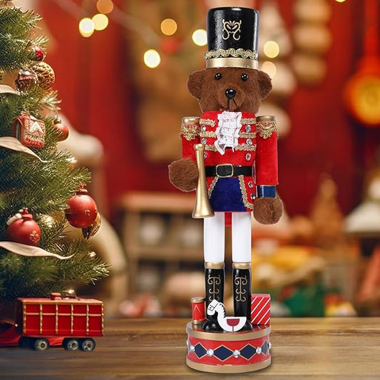 Christmas Nutcracker Decorations Nutcracker Figure 15 Inch Wooden Nutcrackers Teddy Bear Nutcracker Soldier for Table Desktop Home Christmas Decor Xmas Indoor Decor Bear