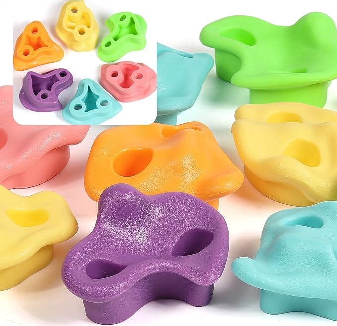 TOPNEW 12PCS Climbing Holds for Kids, Rock Wall Climbing Kit with Hardware for Indoor and Outdoor Climbing Wall, Pastel Color