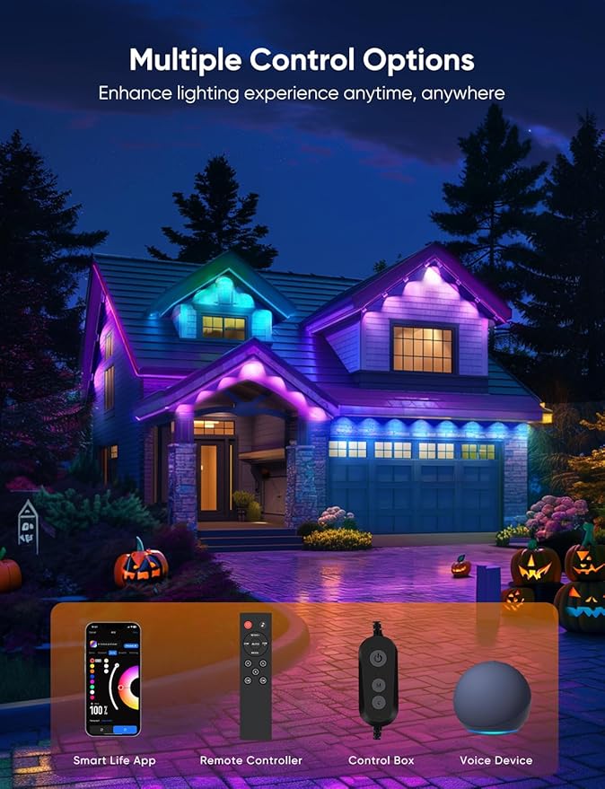 APPECK Permanent Outdoor Lights Pro 100ft, 72W RGBCW Eaves Lights with 72 LED Lights, 80lm, Cuttable, 111 Scene Modes, IP67 Waterproof Lighting for Halloween Decoration, Compatible with Alexa, White