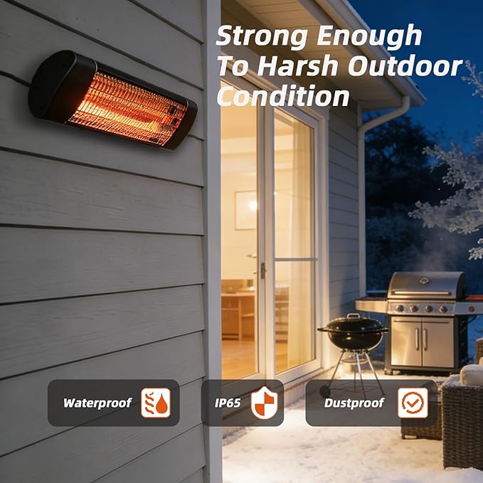Electric Outdoor Patio Heater with Tripod, 1500W Infrared Heater Remote, 12H Timer, IPX6 Waterproof, 3 Heat Levels, Portable Electric Space Heater for Garage Backyard Indoor Use