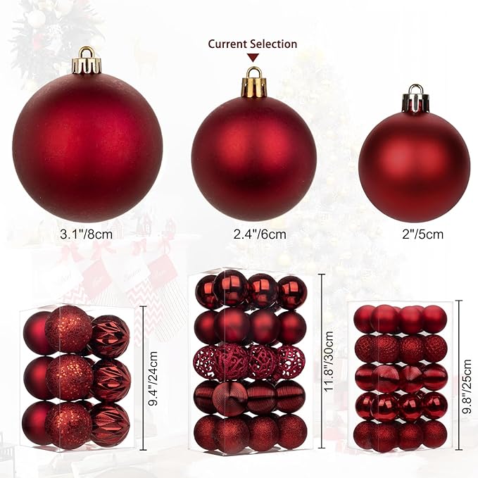 30PCS 2.36" Christmas Ball Ornaments Shatterproof Burgundy Christmas Tree Decorations Xmas Tree Balls Halloween Ornaments Décor