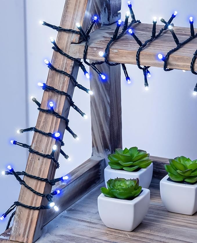 40FT 120 LED Christmas Lights Outdoor, Blue White Christmas String Lights Waterproof, 8 Modes & Timer, Connectable Christmas Tree Lights for Indoor Garden Yard Party Decorations