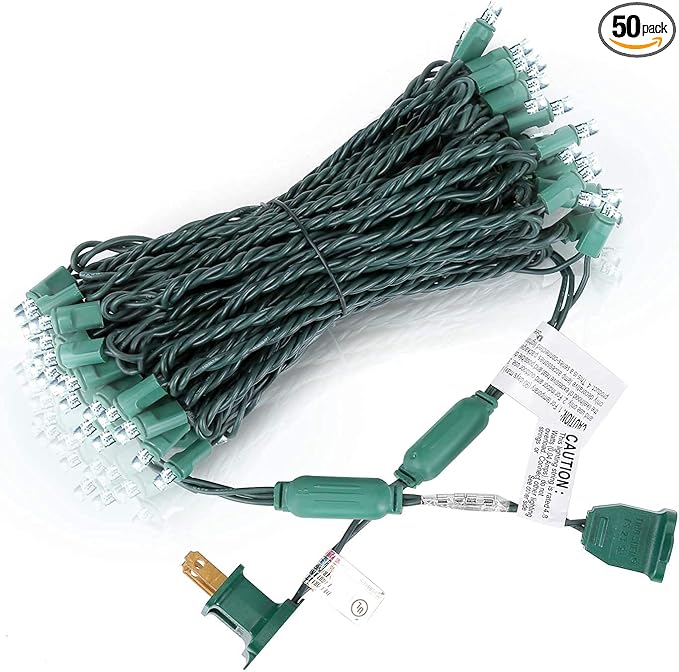 50 Counts Cool White LED Christmas Lights – 25ft 5mm White Christmas Lights Outdoor Commercial Grade Waterproof, Indoor Christmas Tree Decorations, Green Wire Mini String Lights, UL, IP:65