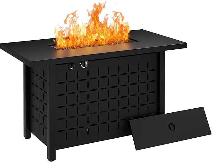 JAMFLY 43in Propane Fire Pit Table, Outdoor Gas Fire Pit for Patio, 50,000 BTU with Lava Rocks, Waterproof Cover, and Lid, Perfect for Cozy Gatherings & Relaxing Outdoor Parties