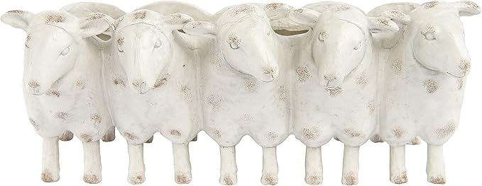 Creative Co-Op Resin Sheep Planter with Distressed Finish, White