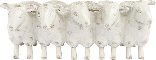 Creative Co-Op Resin Sheep Planter with Distressed Finish, White