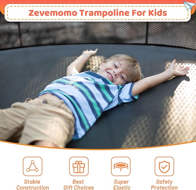 8FT 10FT 12FT 14FT 16FT Trampoline Outdoor, Trampolines for Kids & Adults, Pumpkin Trampolines with Safety Net, Ladder, Coating Metal Frame, ASTM Approved Large Backyard Trampoline for Kids