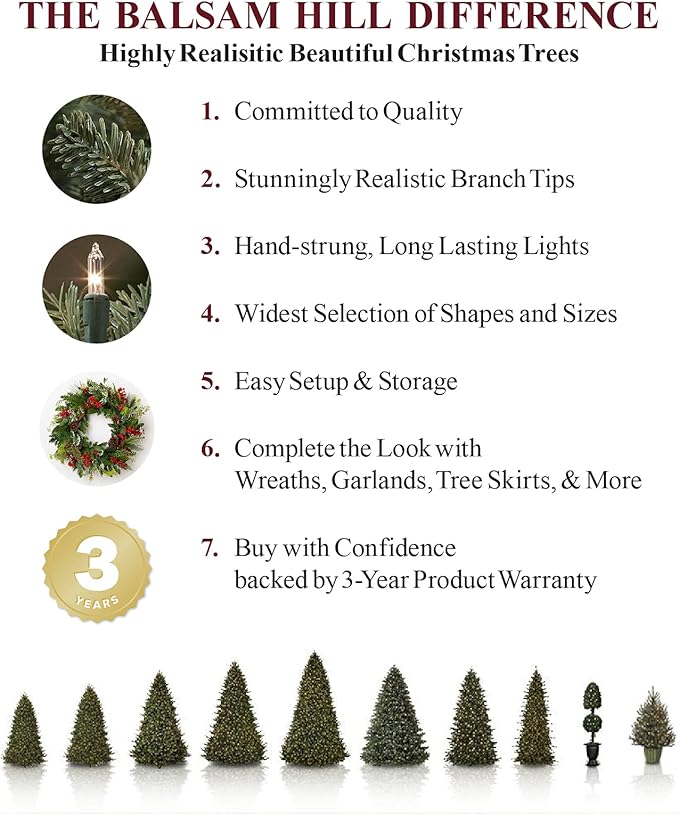 Balsam Hill Mountain Spruce - Realistic Narrow Artificial Christmas Tree with True Needle Foliage Available Unlit or with Warm LED Clear Lights, Unlit, 6.5'