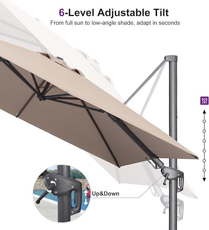 PURPLE LEAF 8' X 8' Left-right Tilting Outdoor Patio Umbrella Swivel Offset Cantilever Rectangle Aluminum Umbrella with UV Resistant Heavy Duty for Deck Pool Patio Backyard, Sand Dune