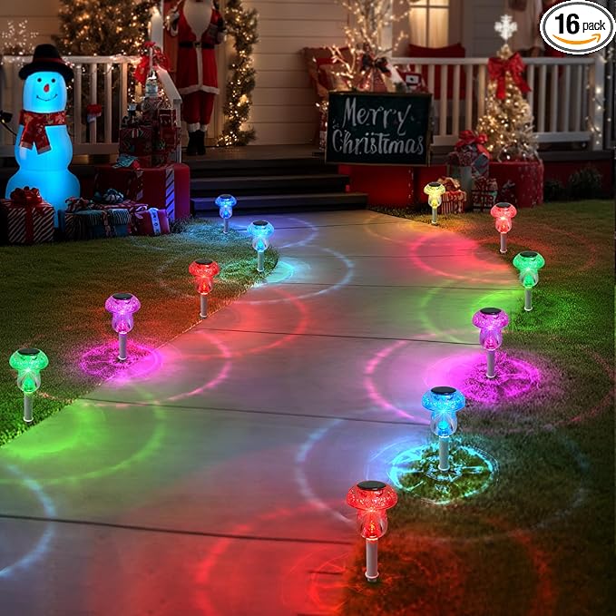 Solar Lights Outdoor, 16 Pack Mushroom Lights Outside Waterproof, Solar Powered LED Lighting for Garden, Yard, Landscape, Path, Pathway, Lawn, Walkway, Driveway, Backyard Decor (Multicolor)