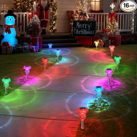 Solar Lights Outdoor, 16 Pack Mushroom Lights Outside Waterproof, Solar Powered LED Lighting for Garden, Yard, Landscape, Path, Pathway, Lawn, Walkway, Driveway, Backyard Decor (Multicolor)