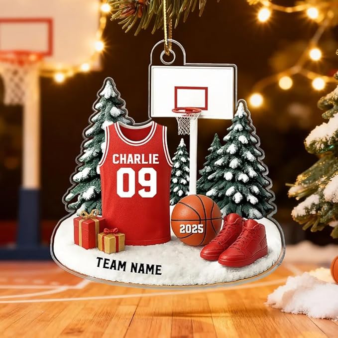 Personalized Basketball Christmas Acrylic Ornament, Basketball Ornaments Christmas Tree Hanging Ornaments Tree Decorations, Basketballs Player Uniform, Gift for Basketballs Lovers /6