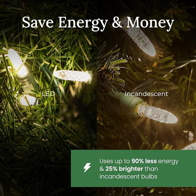 Pro Christmas M5 LED Christmas Lights - 70 Count Mini 5mm String Lights - Professional Grade Indoor/Outdoor Commercial Holiday Light Set for Trees, Bushes, & Décor - Green