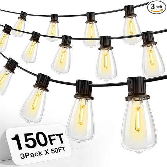 addlon 150 FT (3x50FT) Outdoor String Lights,Waterproof Patio Lights ETL Listed with 45+3 Shatterproof Dimmable ST38 LED Bulbs,2200K Connectable Outdoor Lighting for Backyard Bistro Garden