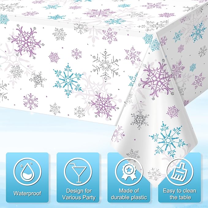 12 Pieces Christmas Snowflake Party Tablecloth Decorations,Plastic Purple and Blue Winter Wonderland Table Cover for Winter Christmas Birthday Holiday Party Decorations and Supplies,54x108 inch