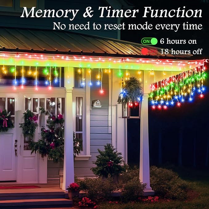131FT 1280 LED Icicle Outdoor String Lights Multicolor - Waterproof Christmas Curtain Lights, 8 Modes Twinkle Function for Patio, Wedding, Holiday, Party Decorations