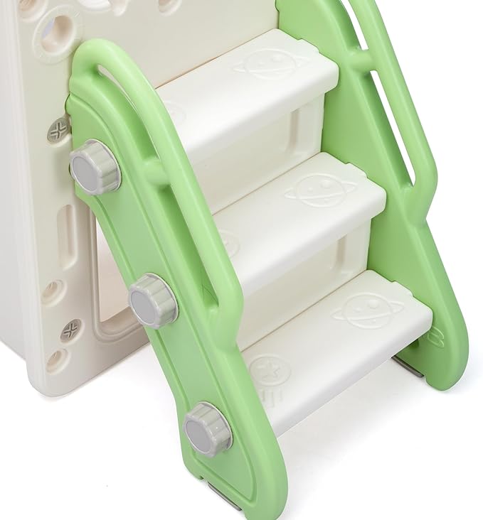 8-in-1 Toddler Slide and Climber Playset, Kids Slide Playground with Stairs, Tunnel, Telescope, Storage, Basketball Hoop and Ball, Indoor Outdoor, 1-3 Years Old, Green