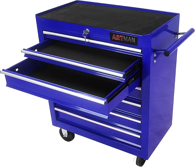 RYH 7 Drawers Rolling Tool Chest & Tool Box on Wheels | Heavy Duty Metal Cart with Ball Bearing Drawers | Fits US General Tool Box for Garage Storage (Blue, 7 Drawers£¨29.9 H ¡¿ 24.2 W ¡¿ 12.9 D)