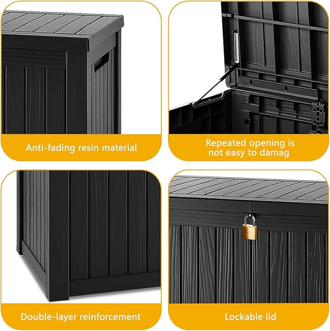 Mersco 200 Gallon Double-Wall Resin Deck Box - Lockable Waterproof Outdoor Storage Box, 1000lbs Capacity & Doubles as Seating for Patio Furniture - Garden Tools, Pool Accessories (Black)