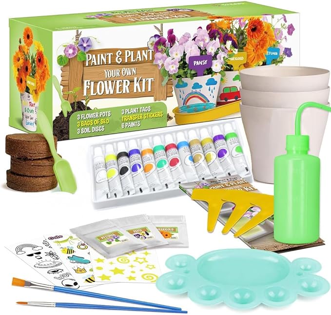 Doiaz Paint & Plant Flower Growing Gardening Kit with 3 Pots for Kidz - Christmas Gifts for Girlz & Boyz Agez 5, 6, 7, 8, 9, 10, 11 & 12 Yearz Old Girlz