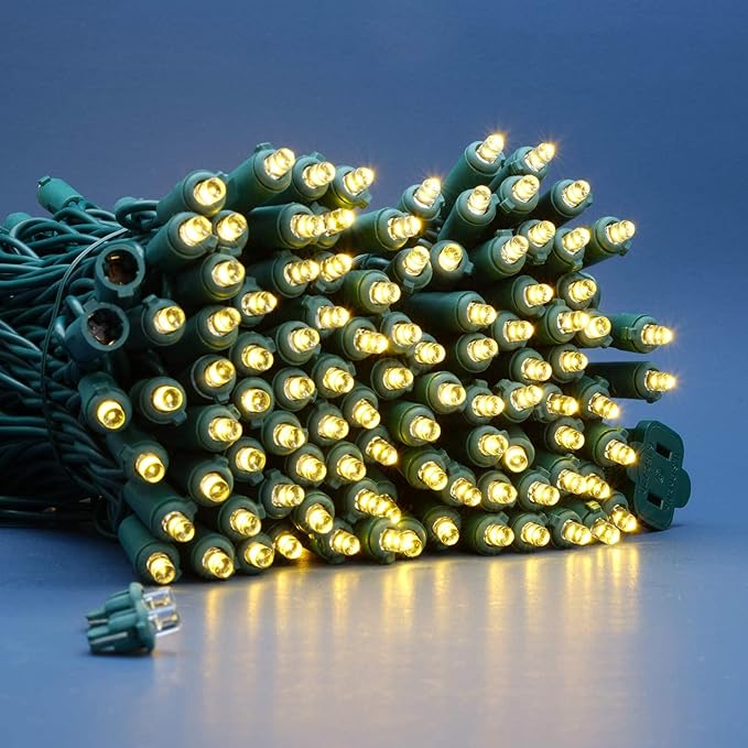 200 Count Warm White Wide Angle LED Christmas Lights, 66 ft Green Wire UL Certified Commercial Grade 5mm Holiday String Light Set (Warm White)
