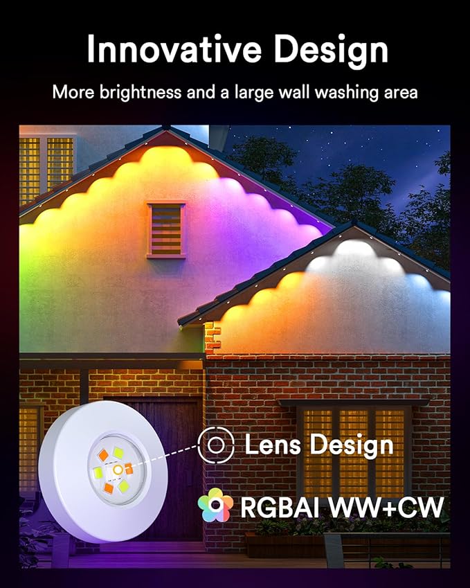 Lumary Smart Permanent Outdoor Lights Pro with Remote, 105ft with 80LED 4000lm RGBAICW Eave Lights, IP67 Waterproof, Multi Scenes for Daily Accent Lighting Chirstmas Decor, Work with Alexa Google APP