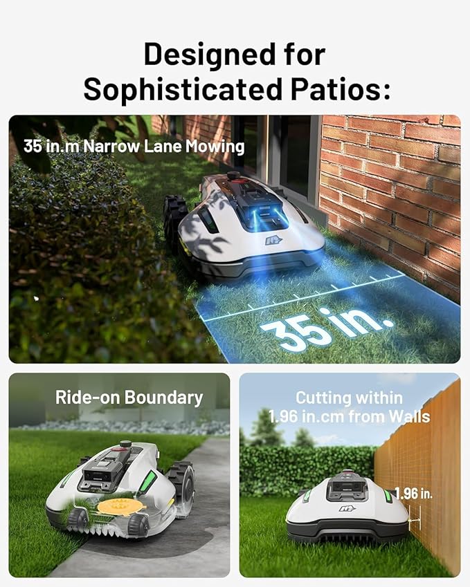 YUKA Mini 500 Robotic Lawn Mower with Replacement Blades for 0.12 Acre, Max. 0.25 Acre, Ultrasense AI Vision+ RTK Positioning, Auto Mapping, App Control, 50% Slope, 15 Mowing Zones Management