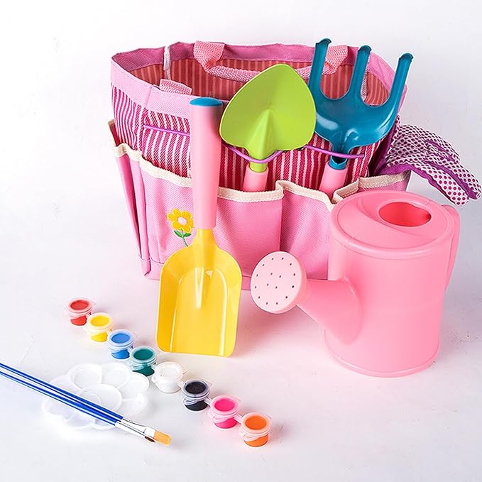 Kids Gardening Tools, 20-Piece Outdoor Garden Toy Set, Fun Child Gardening Play Kit with Watering Can, Shovel, Rake, Gloves, and Storage Bag for Boys and Girls