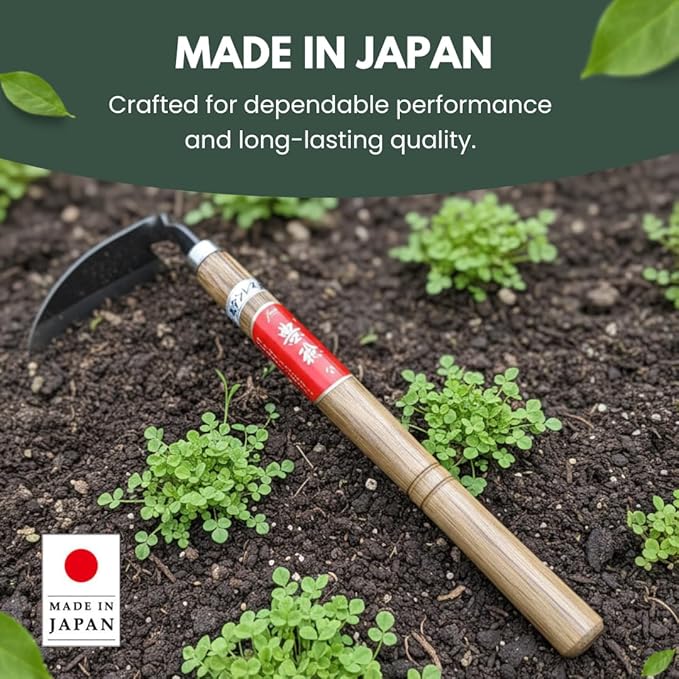 Hounen Miyawaki Japanese Weeding Sickle ? Twisted Blade Stainless Steel Garden Kama, Handheld Grass & Weed Cutter, Lightweight Wooden Handle, Made in Japan