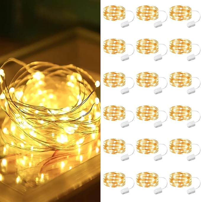 ZSJWL 18 Pack Fairy Lights Battery Operated,7Ft 20 Led Mini Battery String Lights, Waterproof Silver Copper Wire Lights for Wedding Party Bedroom Christmas Decoration, Warm White