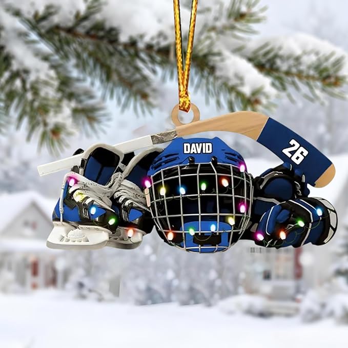 Custom Hockey Christmas Ornament 2025, Personalized Ice Hockey Skates Helmet and Stick Ornaments, Custom Name and Number, Sport Lovers Gifts, Christmas Tree Decoration 1