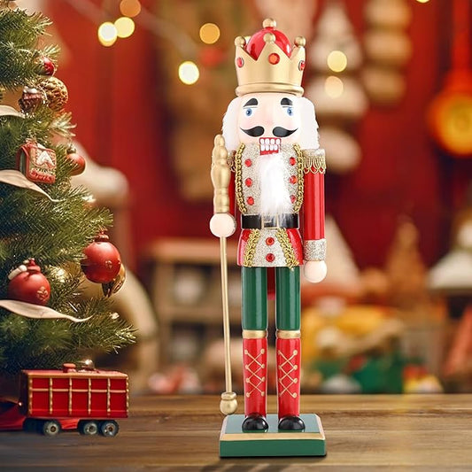 Christmas Nutcrackers Figure 15Inch 1PCS Wooden Nutcracker Ornament Nutcracker Christmas Decoration Figures for Desktop Home Decor Kids Gift Red