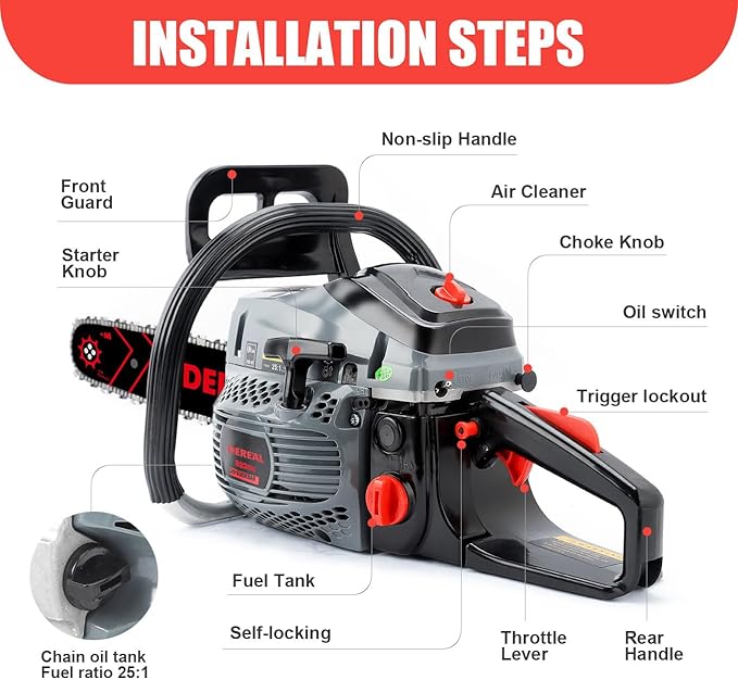 Gas Chainsaws 62CC 20 Inch 18Inch Petrol Handheld Cordless Chainsaw 3.4HP 2 Stroke Engine Gas Powered Chainsaw for Cutting Wood Outdoor Garden Farm Home