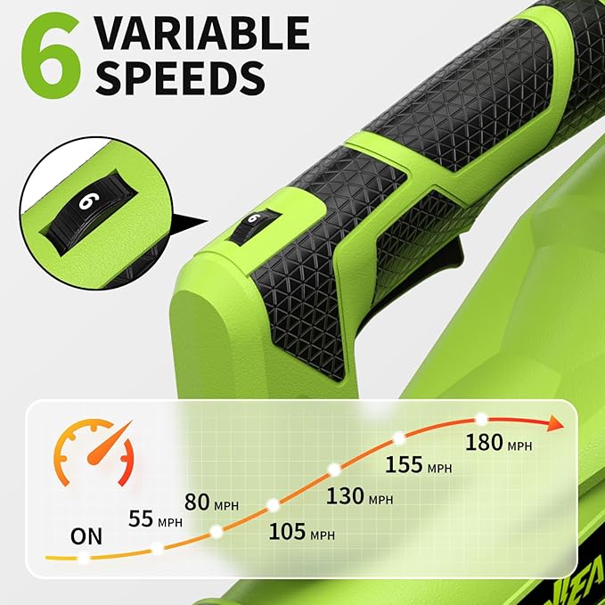 Cordless Leaf Blower 650CFM/180MPH, 21V Electric Leaf Blower with 3 Tubes & 2 x 4.0Ah Batteries, 6 Speed Modes, Battery Powered Leaf Blowers for Cleaning Patio, Yard, Garage, Lawn (Green)