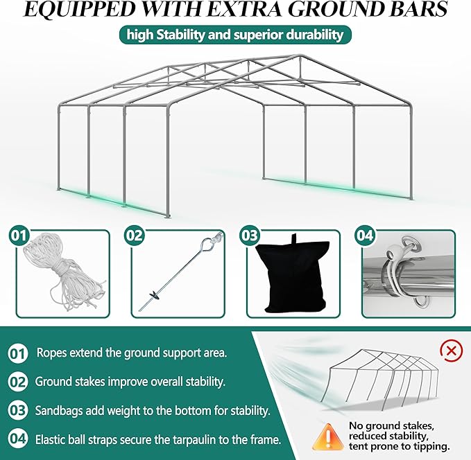 GARTOO 20' x 20' Canopy Party Tent & Carport - Heavy Duty Outdoor Wedding Gazebo with 4 Sand Bags, Event Shelter Canopy for Outdoor Event, Wedding, Birthday Party
