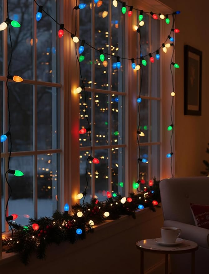 C7 LED Vintage Christmas Lights 25FT Outdoor String Lights – Multicolor Shatterproof and Waterproof LED Christmas Lights with 27 Bulbs (2 Spares) for Porch, Patio, Tree, and Garden Holiday Decor