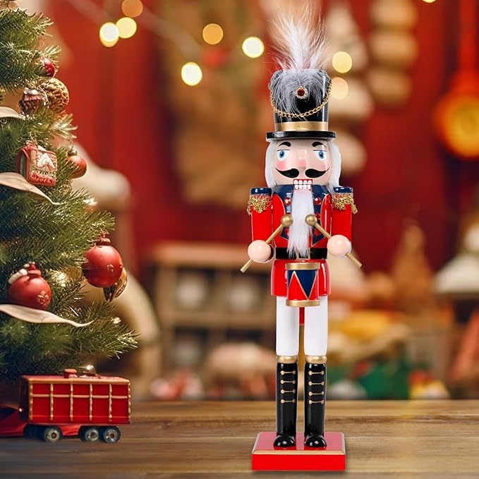 Christmas Nutcracker Decorations Nutcracker Figure 15 Inch Wooden Nutcrackers Collectible Ornament Nutcrackers Soldier for Table Desktop Home Christmas Decor Xmas Indoor Decor red Blue Beat a Drum