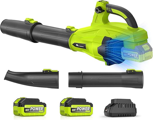 Leaf Blower Cordless with 2 * 4.0ah Battery and Fast Charger,KJBAO 21V Brushless Battery Powered Blower,Electric Blowers with 650CFM&170MPH&6 Speeds,Lightweight Blower for Lawn Care,Car, Yard, Patio