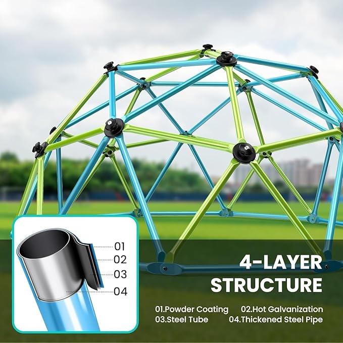 Easyego Climbing Dome, 10FT Jungle Gym with Swing for Kids 3 to 10 Outdoor Play Equipment, Supports 800lbs Toddler Play Set, Anti-Rust & Easy Assembly, Gift for Boys Girls (Green & Blue)