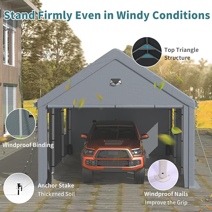 Carports 20X20 Heavy Duty,Car Port with 180G Removable Side Wall,Carport Canopy,Portable Car Port Garage,Car Shelter All Weather,Grey