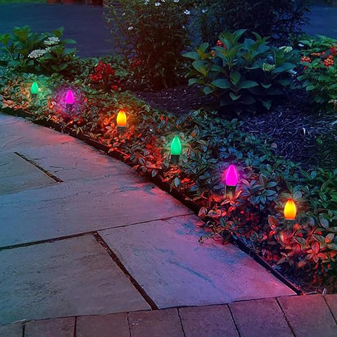 C7 Outdoor Halloween Lights Waterproof, 25Ft LED Outdoor Halloween Decorations Lights with 27 C7 Orange, Purple and Green Bulbs, Hanging Backyard Light for Roofline Garden Patio Holiday Pathway Porch
